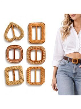 6PCS Scarf Clasp Set Retro Faux Woven Scarf Rings Waist Cinch Buckles Plastic